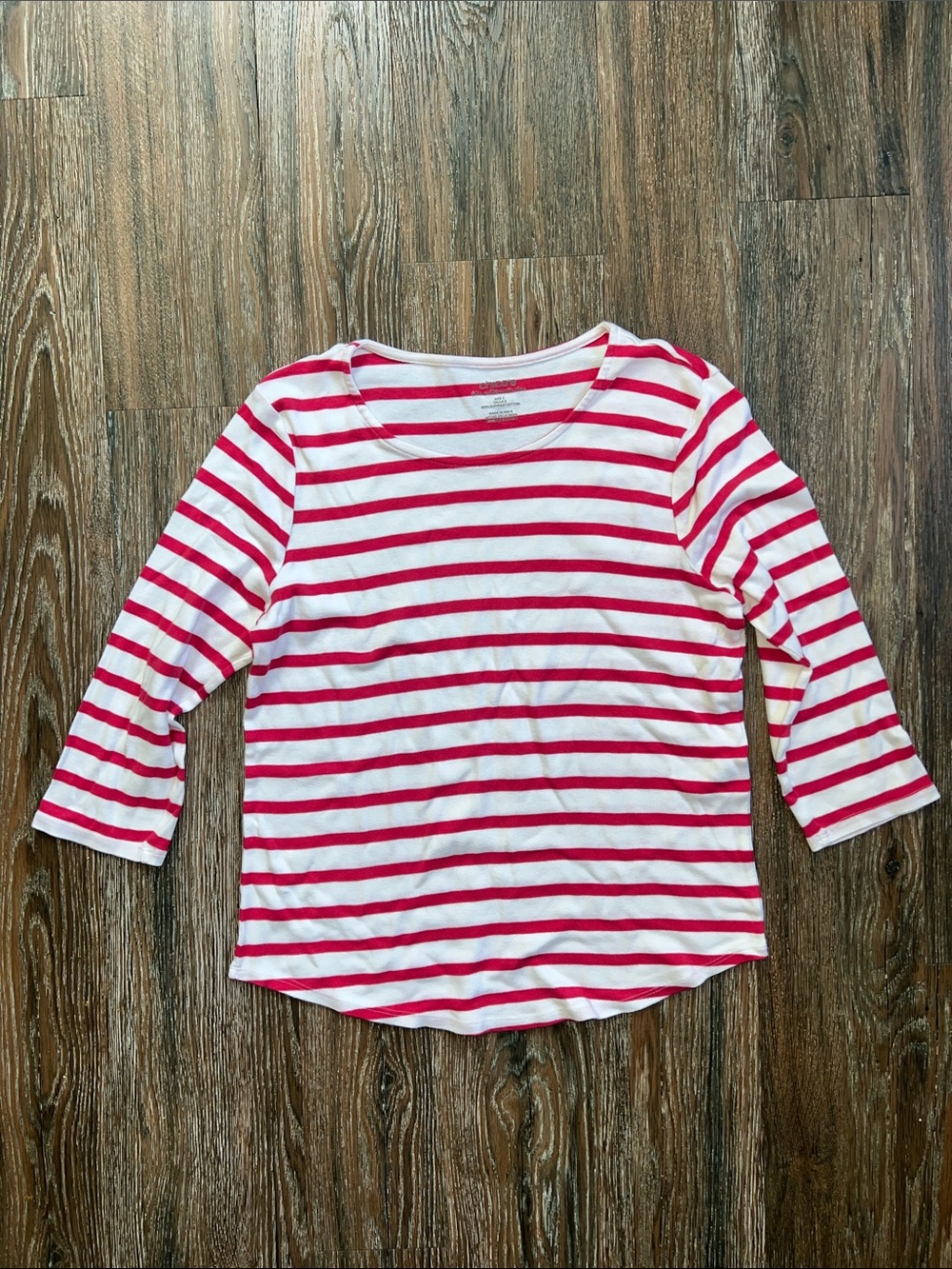 Chico's Pink and White Striped 3/4 Sleeve Tee Chico’s Size 2 The Ultimate Tee
